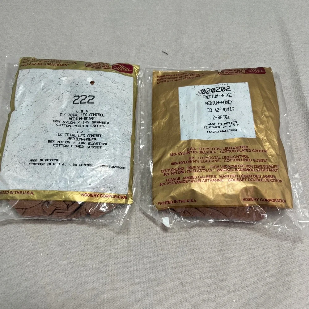 Silkies TLC Support Pantyhose Honey Beige Set of 2 Medium Vintage Total Leg #222